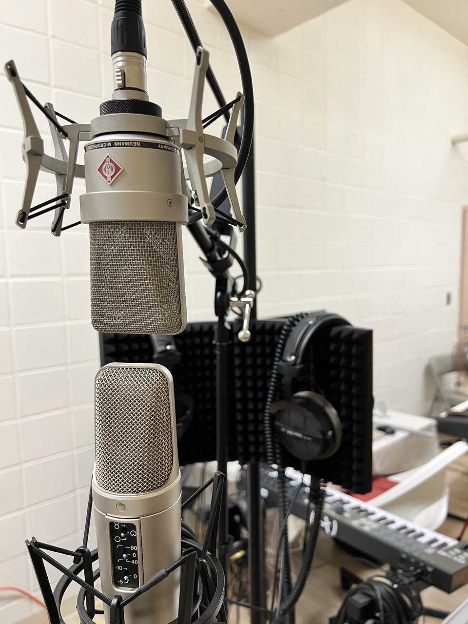 Neumann studio microphones in the vocal booth